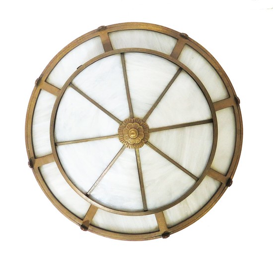 A Pair Of Classic American Art Deco Bronze Ceiling Lights